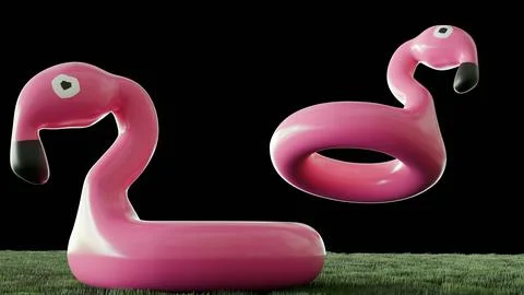 A 3d illustration of Flamingo-shape floaties Stock Illustration