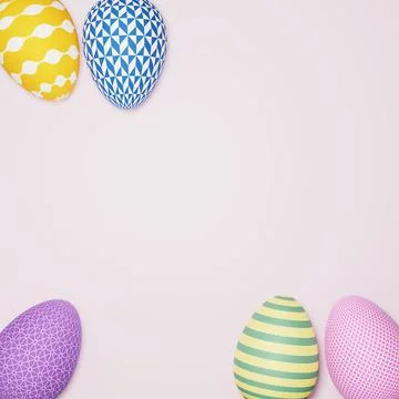 3D illustration, Flat lay Decorative Easter Eggs background 스톡 일러스트
