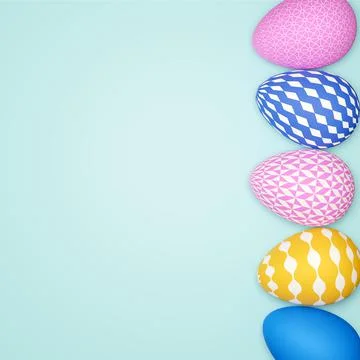 3D illustration, Flat lay Decorative Easter Eggs background Stock Illustration