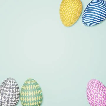 3D illustration, Flat lay Decorative Easter Eggs background Illustrazione stock
