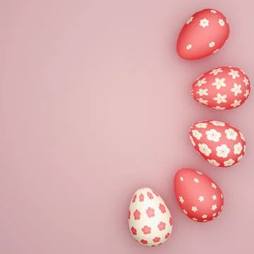 3D illustration, Flat lay Decorative Easter Eggs background Stock Illustration