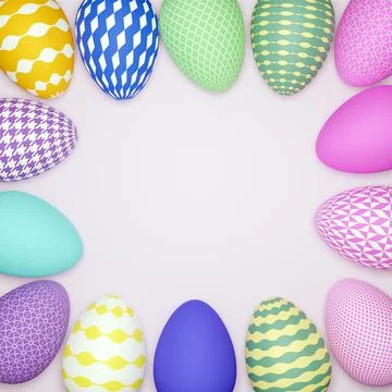 3D illustration, Flat lay Decorative Easter Eggs background Stock Illustration