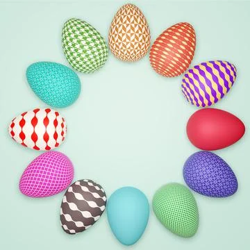 3D illustration, Flat lay Decorative Easter Eggs background イラスト素材