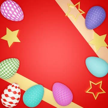 3D illustration, Flat lay Decorative Easter Eggs background Stock Illustration