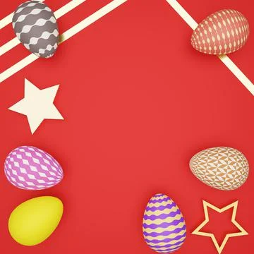 3D illustration, Flat lay Decorative Easter Eggs background Stock Illustration