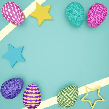 3D illustration, Flat lay Decorative Easter Eggs background 스톡 일러스트