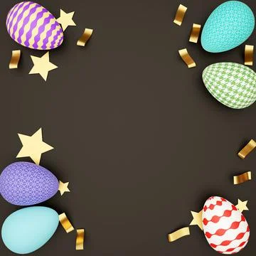 3D illustration, Flat lay Decorative Easter Eggs background 스톡 일러스트