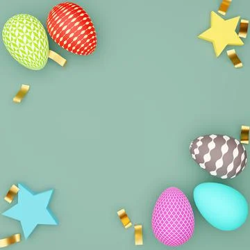 3D illustration, Flat lay Decorative Easter Eggs background 스톡 일러스트