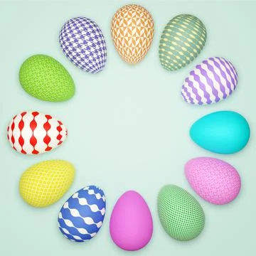 3D illustration, Flat lay Decorative Easter Eggs background Stock Illustration