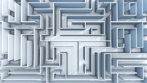 3d illustration flight over endless maze with illuminated blue walls Stock Illustration