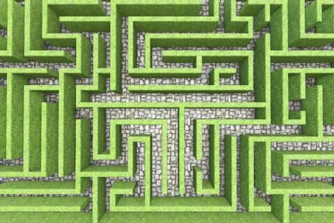 3d illustration flight over labyrinths from grass walls Ilustração Stock