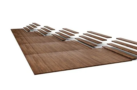 3d illustration of Flooring Installation- Set of pieces of different floor Stock Illustration