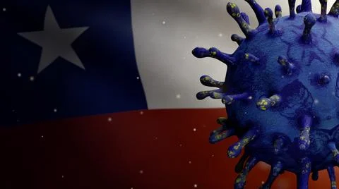 3D illustration flu coronavirus float over Chilean flag. Chile pandemic Covid Stock Illustration