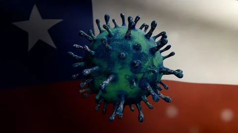 3D illustration flu coronavirus float over Chilean flag. Chile pandemic Covid Stock Illustration