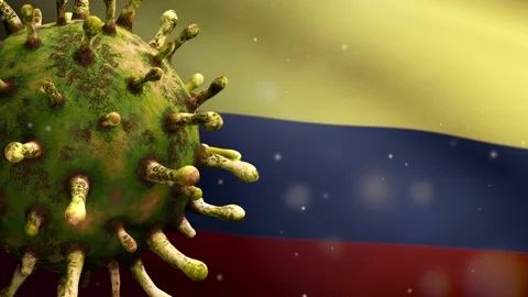 3D illustration Flu coronavirus over Colombian flag. Colombia Covid 19 virus-Dan Stock Footage 150150541