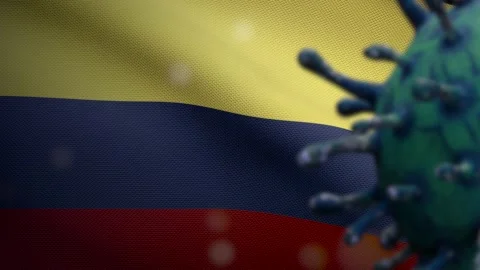 3D illustration Flu coronavirus over Colombian flag. Colombia Covid 19 virus-Dan Stock Footage 150150712