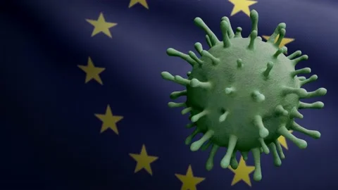 3D illustration Flu coronavirus over European Union flag. Covid 19 at Europe-Dan Stock Footage 150152843