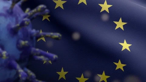 3D illustration Flu coronavirus over European Union flag. Covid 19 at Europe-Dan Stock Footage 150152962