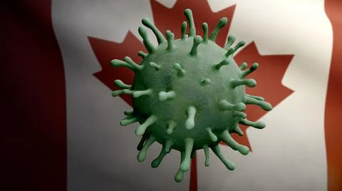 3D illustration Flu coronavirus over Canadian flag. Canada pandemic Covid19 Ilustração Stock