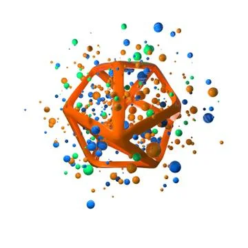 3d illustration of flying realistic primitives. Spherical shapes in motion Stock Illustration
