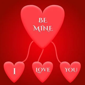 3D illustration four heart shape with be mine and i love you text on red ba.. Stock Illustration