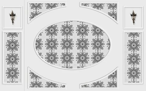 3d illustration, frames on a gray background, floral ornament, sconces Stock Illustration