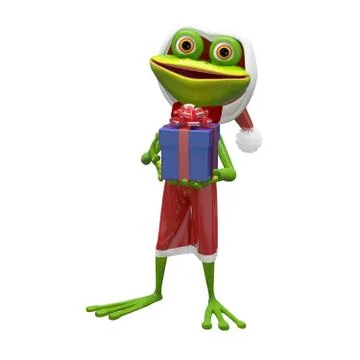 3D Illustration of a Frog with a Gift Stock Illustration