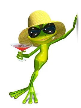 3d illustration of a frog hat and cocktail with ice Stock Illustration