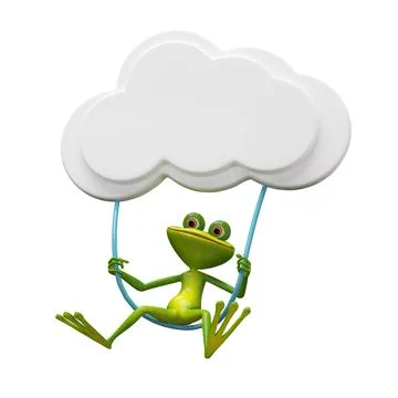 3D Illustration of a Frog Swinging on a Cloud Stock Illustration
