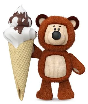 3d illustration funny bear with ice cream Stock Illustration