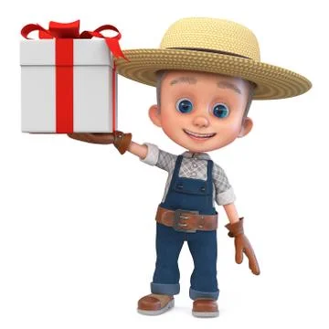 3D illustration funny boy in hat and overalls Stock Illustration