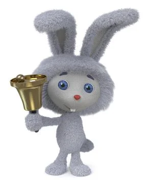 3d illustration funny Easter Bunny with a bell Stock Illustration