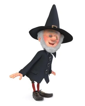 3d illustration funny fairy-tale wizard in a hat Stock Illustration