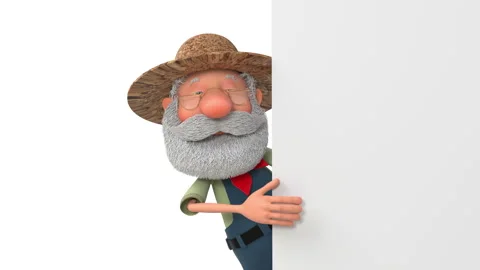 3D illustration funny farmer with poster Stock Footage 115012809