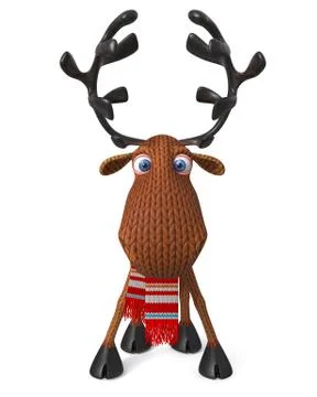 3d illustration funny knitted deer Stock Illustration