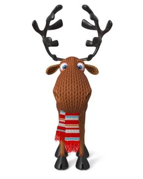 3d illustration funny knitted deer Stock Illustration