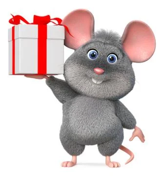 3d illustration funny mouse with gift Stock Illustration