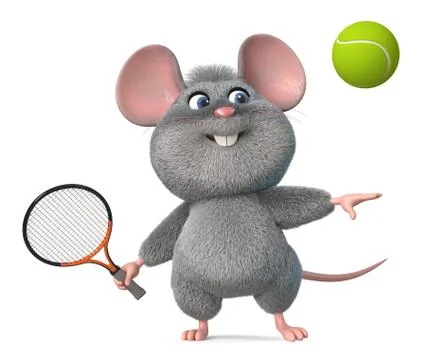 3d illustration funny mouse playing tennis Stock Illustration
