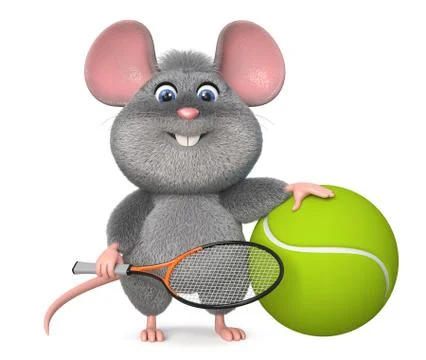 3d illustration funny mouse playing tennis Stock Illustration