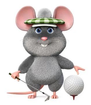 3d illustration funny mouse playing Golf Stock Illustration