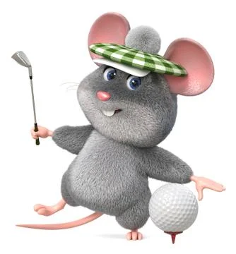 3d illustration funny mouse playing Golf Stock Illustration