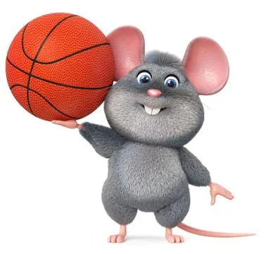 3d illustration funny mouse playing basketball Stock Illustration