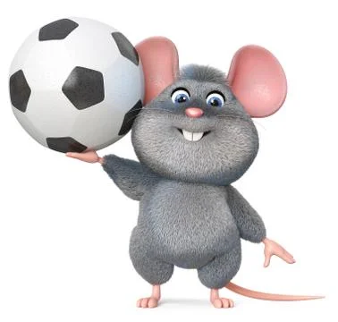 3d illustration funny mouse playing football Stock Illustration