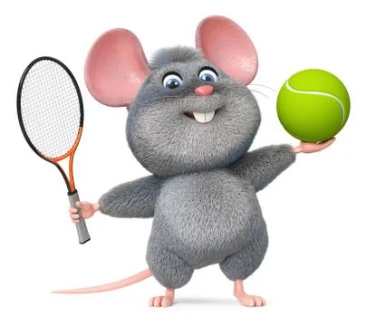 3d illustration funny mouse playing tennis Stock Illustration