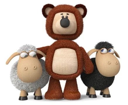 3d illustration funny sheep with a bear Stock Illustration