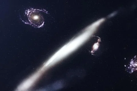 3D illustration galaxy in deep space. Spiral galaxy consisting of star dust 스톡 일러스트
