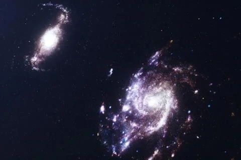 3D illustration galaxy in deep space. Spiral galaxy consisting of star dust Stock Illustration
