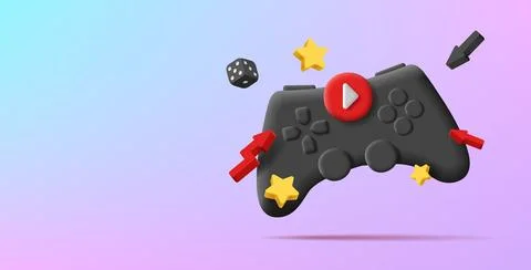 3d illustration of gamepad controller with buttons and dynamic play stars a.. Stock Illustration