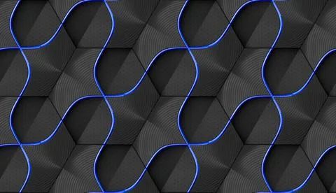 3D illustration of geometric seamless pattern of blue hexagons Illustrazione stock