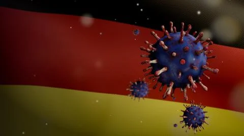 3D illustration German flag waving with Coronavirus outbreak. Covid 19 German Stock Illustration